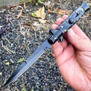 8.75 Inch Italian Stiletto knife switchblade – Black Pearl flick knife