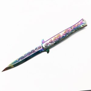 Rose Color Carving Stiletto knife  flick knife