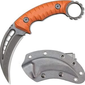Karambit Knife Fixed Blade D2 Steel + G10 Handle Outdoor Claw Knife With Protective Cover Edc Tool-Orange