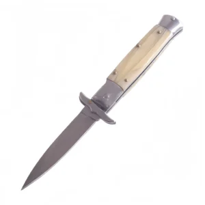 Stiletto knife switchblade with yellow bone handle flick knife set